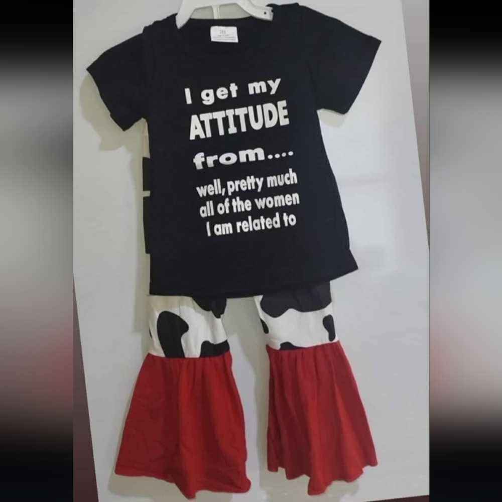 Black Graphic Tee and Cow Print Pants Set